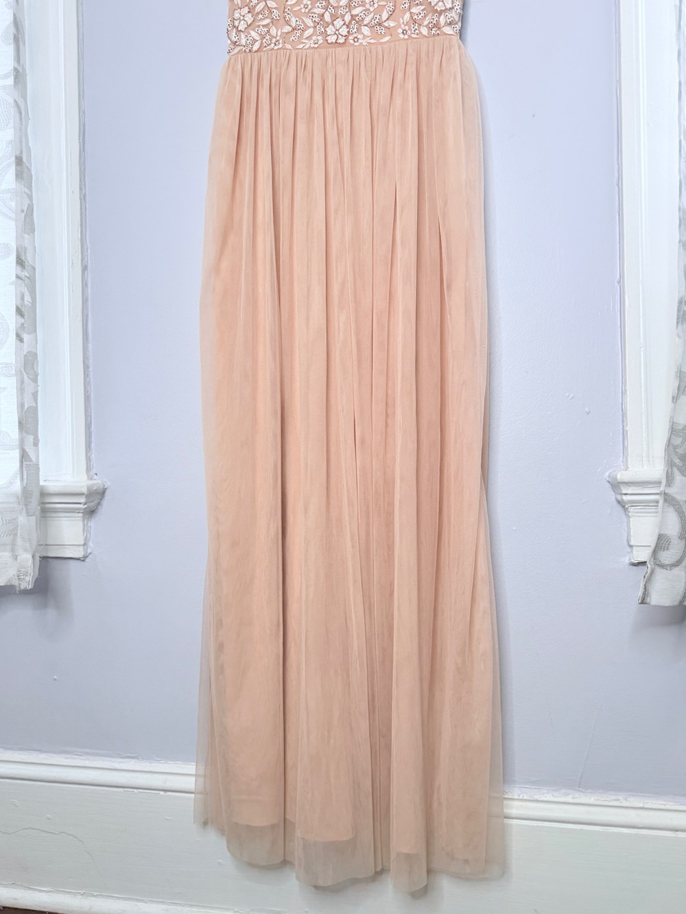 Anthropologie BHLDN Elowen nude chiffon gown with bead and sequins size 6 - Picture 7 of 12